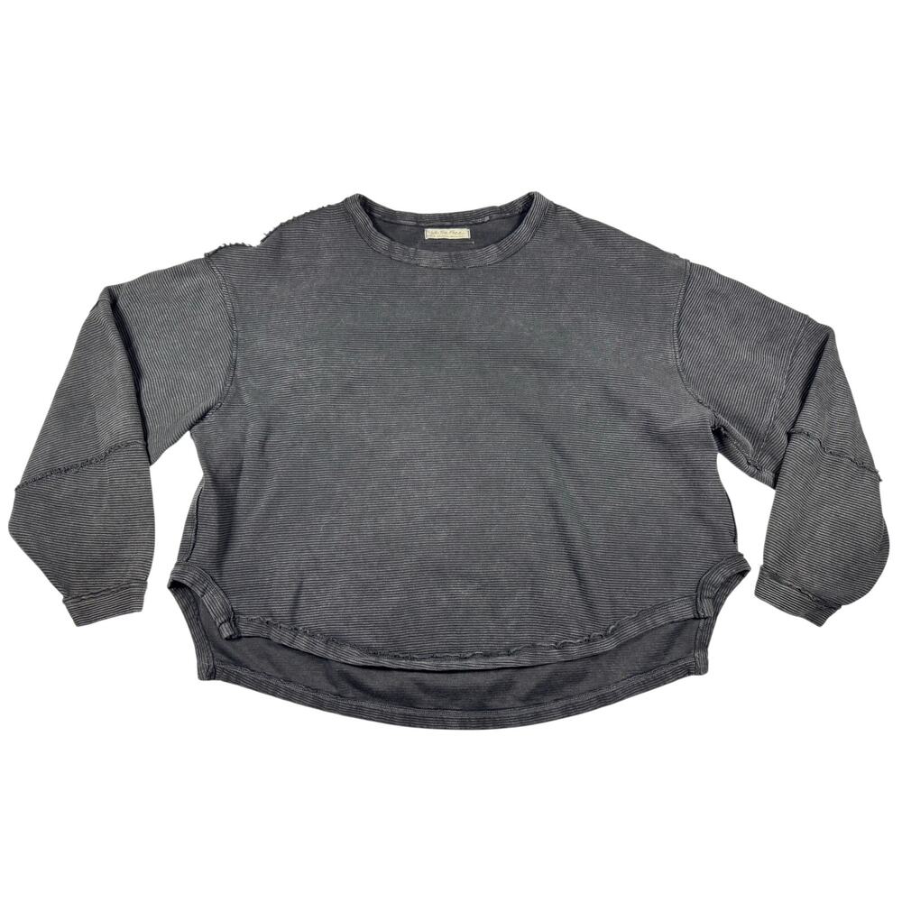 Free People We The Free M Charcoal Ribbed Oversized Sweatshirt Exposed Seam